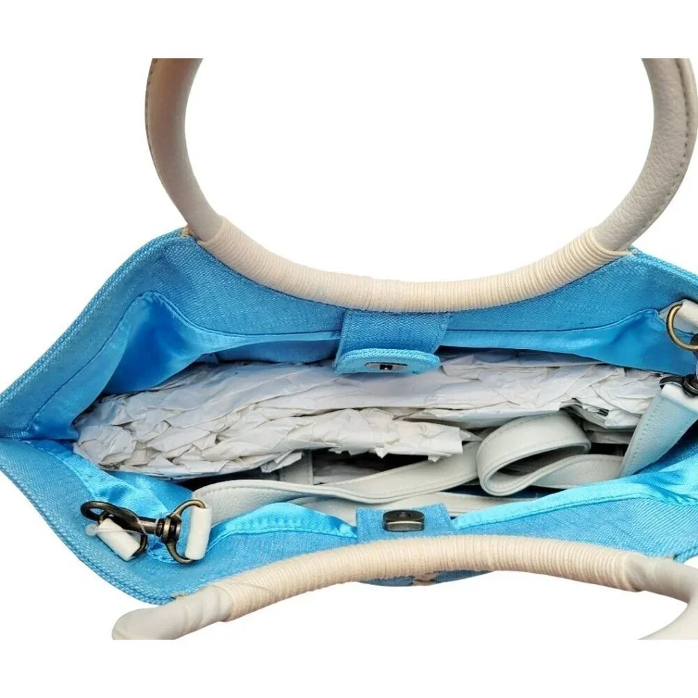 AXCESS Womans TEAL Caribbean BLUE Woven Hand Bag Purse Shoulder strap LINED Snap